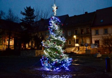 Radosnych i spokojnych Świąt! choinka na rynku w Zawidowie