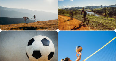 sporty: piłka nożna, siatkówka, wędrówka po górach, jazda na rowerze