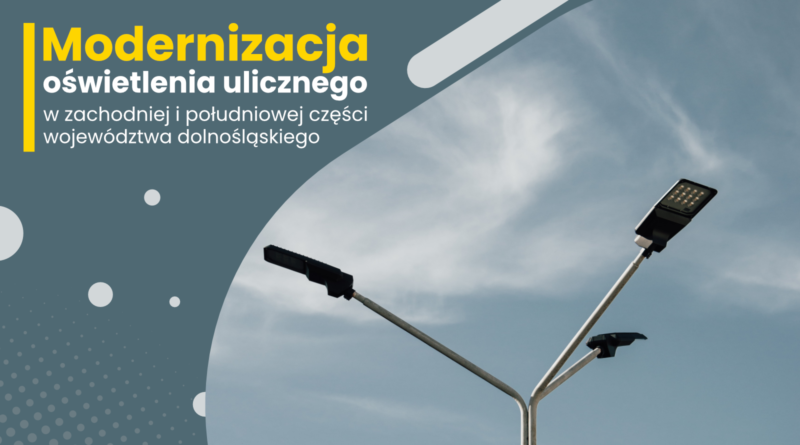 Baner projektu dotyczącego modernizacji oświetlenia ulicznego w mieście