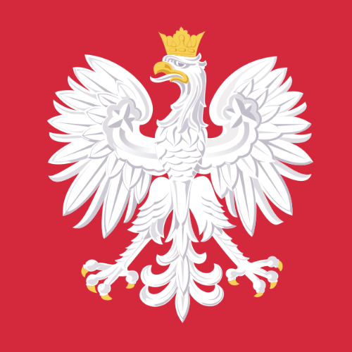 Wizerunek orła białego w koronie w czerwonym polu. Orzeł w złotej koronie, ze złotymi szponami i dziobem, zwrócony w prawo.