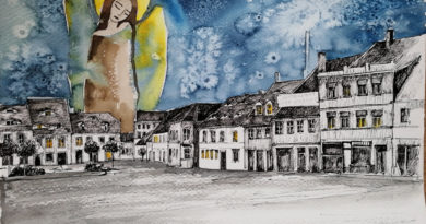 Pocztówka - anioł nad Zawidowem (miejska starówka)