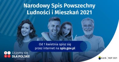 anner informacyjny o Narodowym Spisie Powszechnym, osoby na niebieskim tle, napis "wejdź na spis.gov.pl i spisz się! Spis trwa od 1 kwietnia",