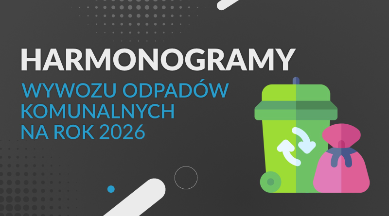 Napis informujący o harmonogramie oraz zdjęcia 2 worków na śmieci.