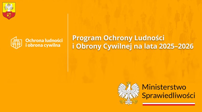 Dwa loga na pomarańczowym tle, Gminy Zawidów - anioł oraz godło Polski.