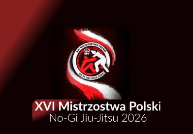 czerwono-czarne tło a na nim dwie walczące postacie w kole biało-czerwonym.